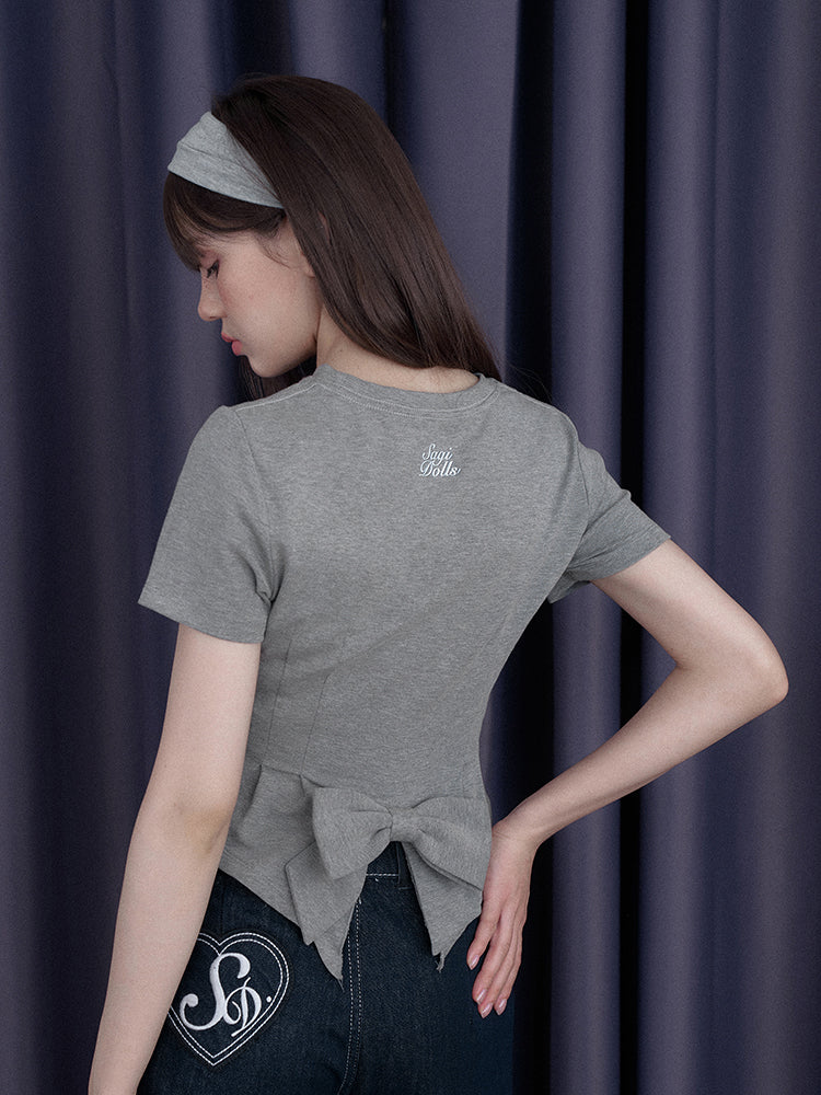 Back Bow Side Gathered Logo T-Shirt【s0000013002】