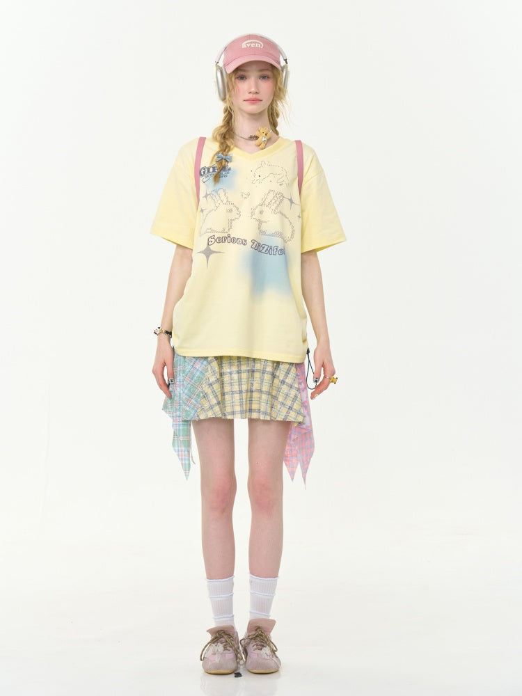 Contrasting Stitching High Waist Irregular Hem Plaid Skirt【s0000013013】
