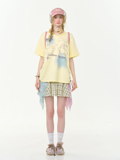 Contrasting Stitching High Waist Irregular Hem Plaid Skirt【s0000013013】
