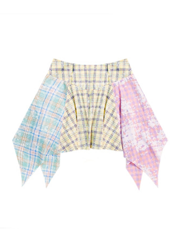 Contrasting Stitching High Waist Irregular Hem Plaid Skirt【s0000013013】