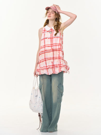 Distressed Loose Heart Big Pocket Wide Leg Straight Jeans【s0000013016】