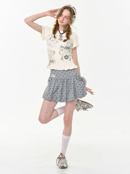 High Waisted Star Print Polka Dot Puffy Skirt【s0000013017】