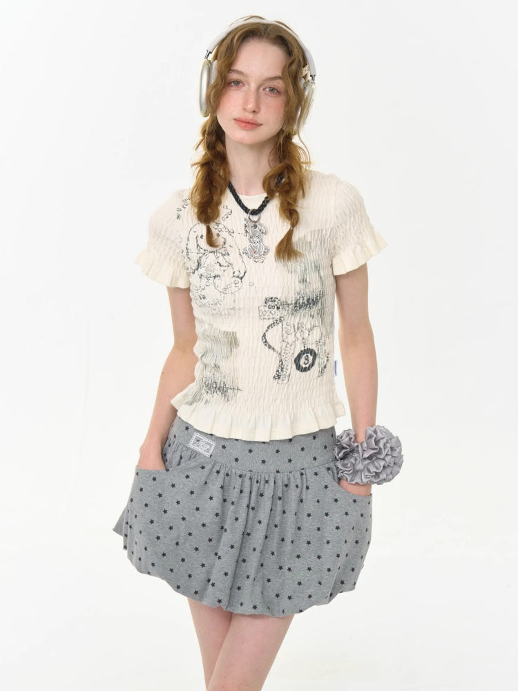 High Waisted Star Print Polka Dot Puffy Skirt【s0000013017】