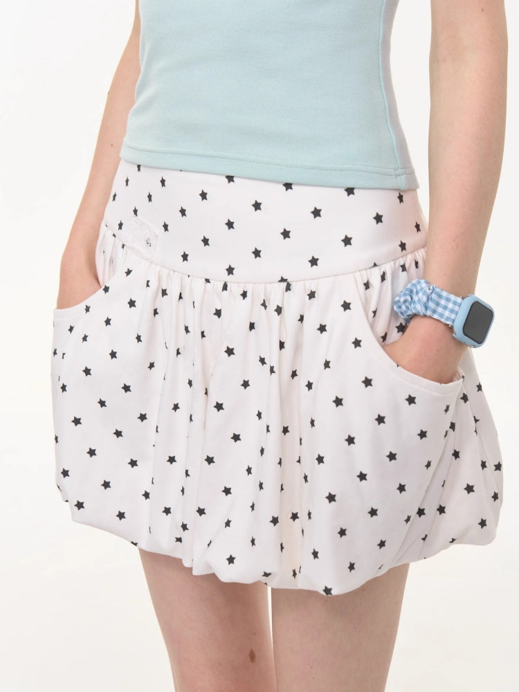 High Waisted Star Print Polka Dot Puffy Skirt【s0000013017】