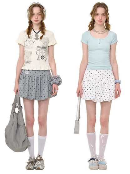 High Waisted Star Print Polka Dot Puffy Skirt【s0000013017】