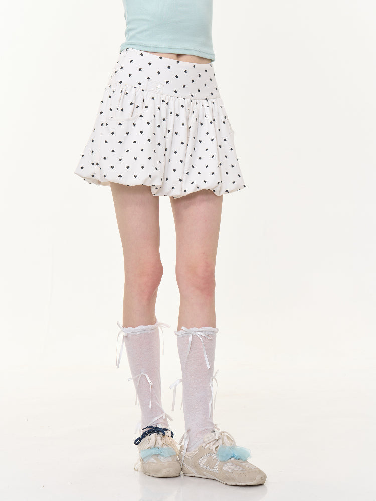 High Waisted Star Print Polka Dot Puffy Skirt【s0000013017】
