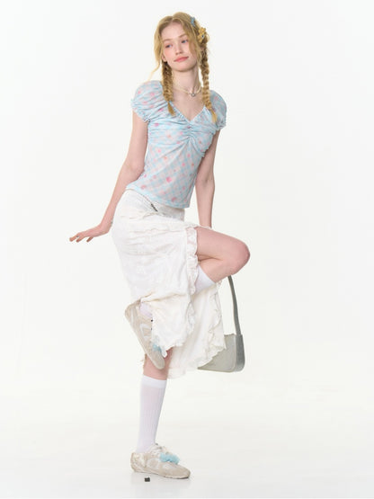 Ruffle Lace Slit High Waisted Midi Skirt【s0000013021】