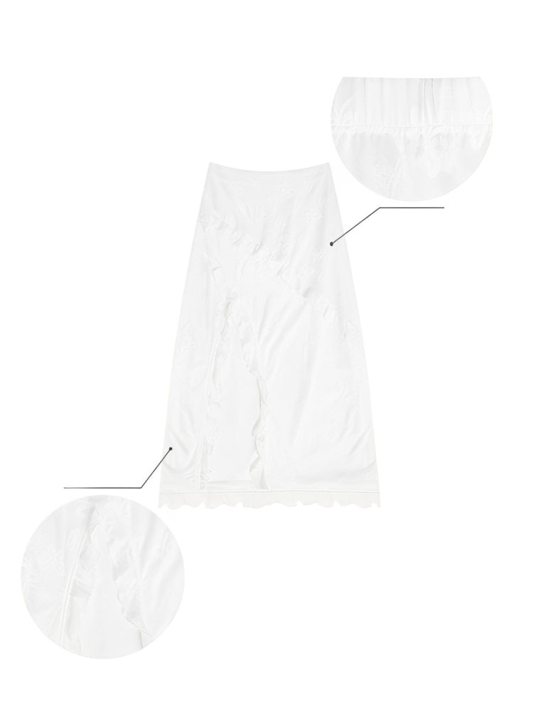 Ruffle Lace Slit High Waisted Midi Skirt【s0000013021】