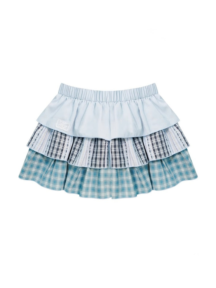 Three-Layer Elastic Waist Cake Plaid Skirt【s0000013023】
