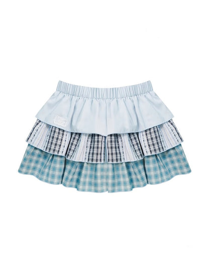 Three-Layer Elastic Waist Cake Plaid Skirt【s0000013023】
