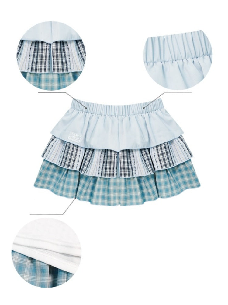 Three-Layer Elastic Waist Cake Plaid Skirt【s0000013023】