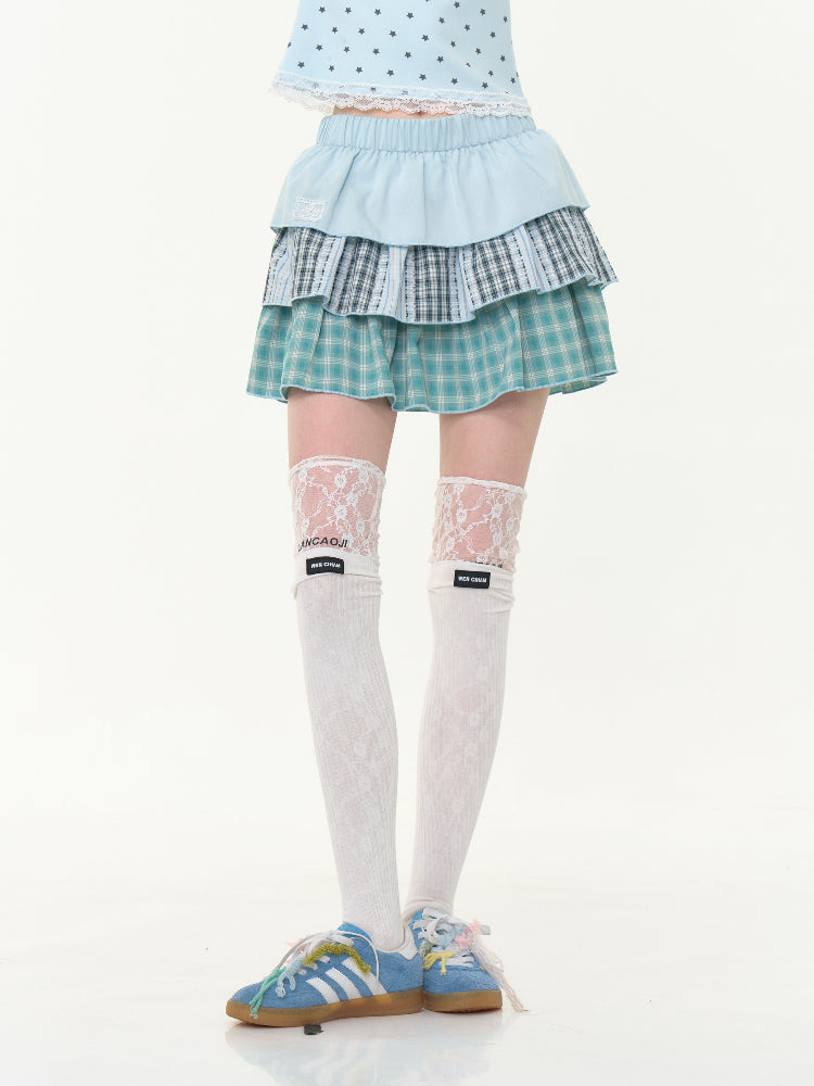 Three-Layer Elastic Waist Cake Plaid Skirt【s0000013023】