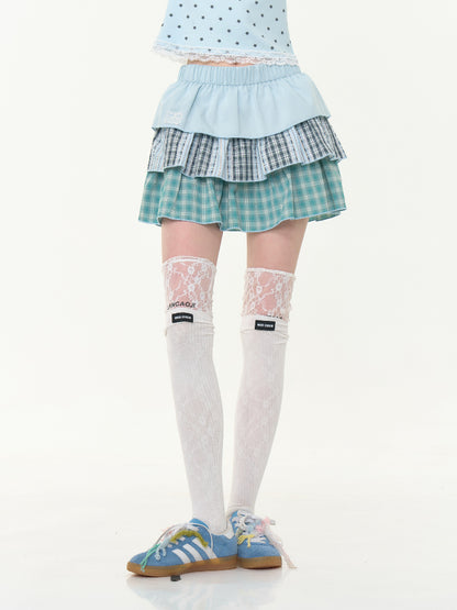 Three-Layer Elastic Waist Cake Plaid Skirt【s0000013023】