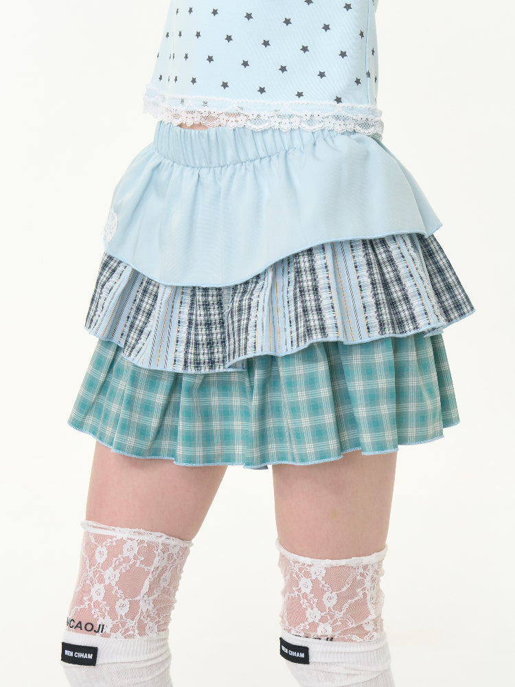 Three-Layer Elastic Waist Cake Plaid Skirt【s0000013023】
