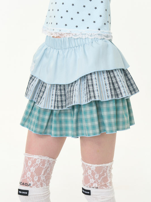 Three-Layer Elastic Waist Cake Plaid Skirt【s0000013023】