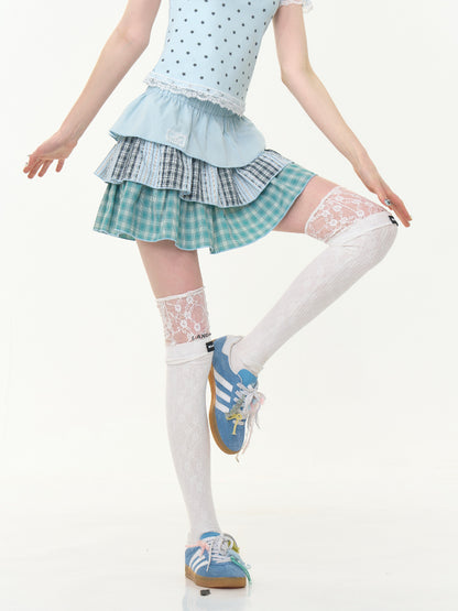 Three-Layer Elastic Waist Cake Plaid Skirt【s0000013023】