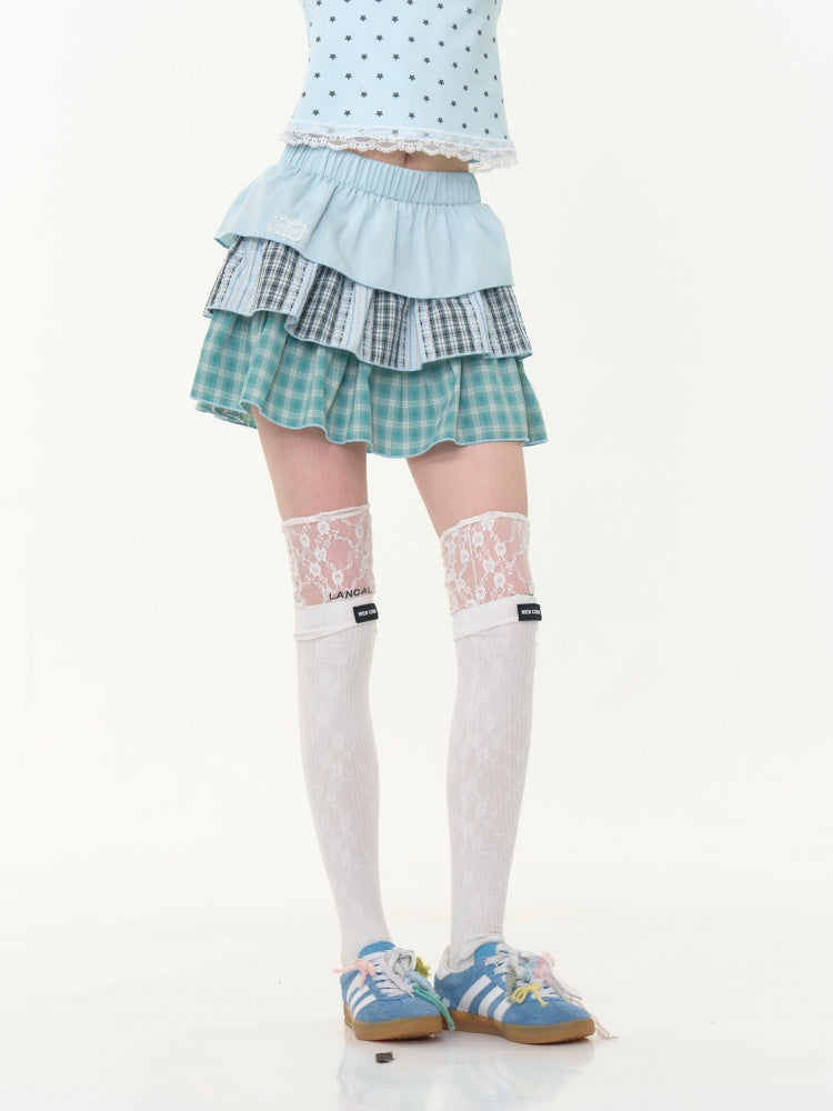 Three-Layer Elastic Waist Cake Plaid Skirt【s0000013023】
