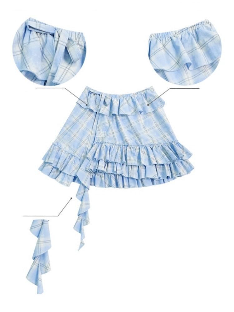 Plaid Irregular Hem Ruffle Layered Mini Skirt【s0000013025】