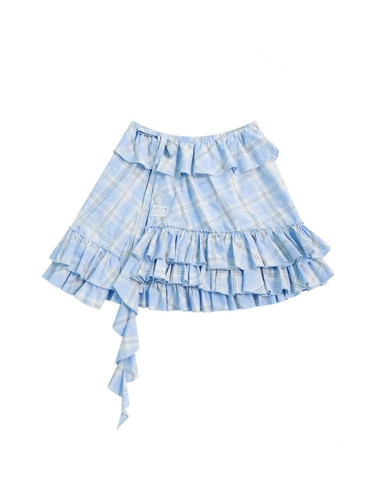 Plaid Irregular Hem Ruffle Layered Mini Skirt【s0000013025】