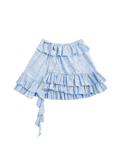 Plaid Irregular Hem Ruffle Layered Mini Skirt【s0000013025】
