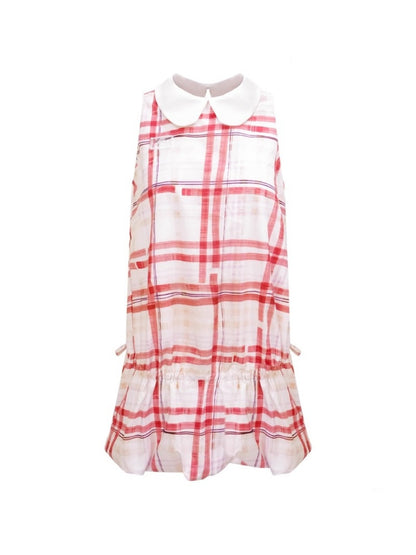 Plaid Doll Collar Drawstring Waist Sleeveless Dress【s0000013027】