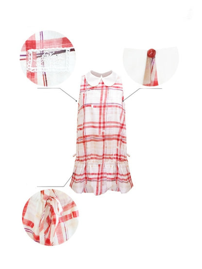 Plaid Doll Collar Drawstring Waist Sleeveless Dress【s0000013027】