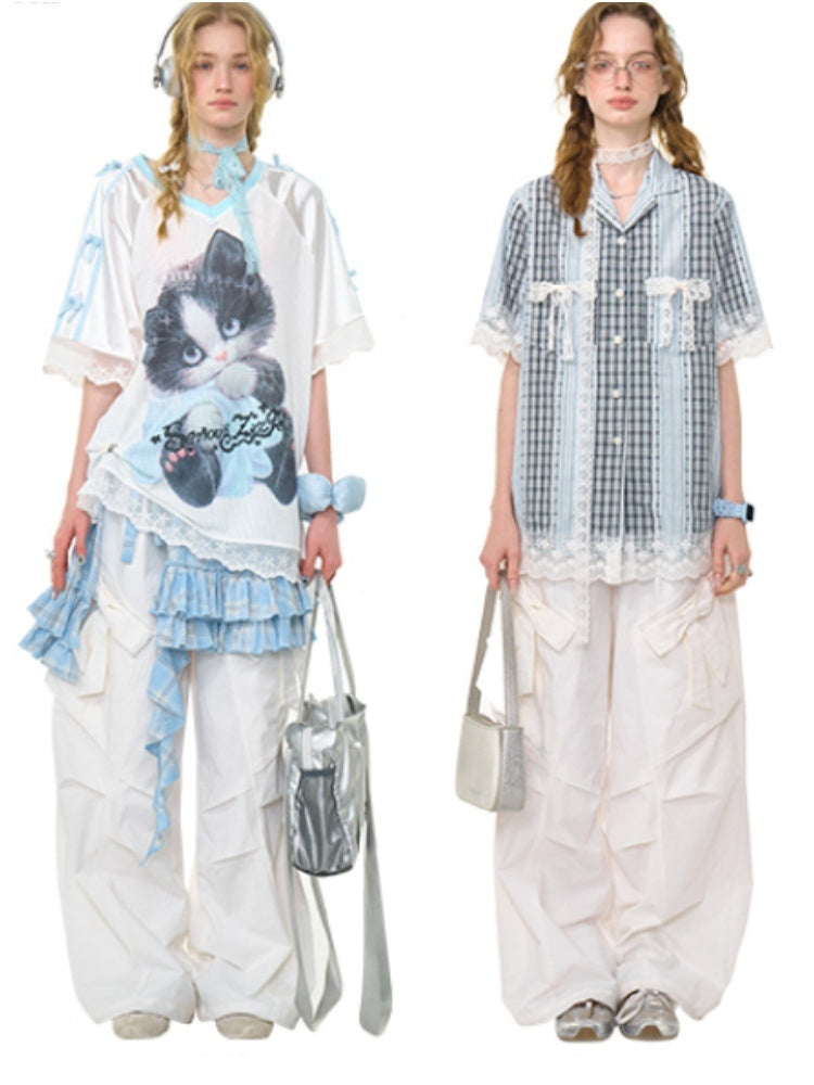 Big Bow Straight Wide Leg Drawstring Casual Pants【s0000013028】