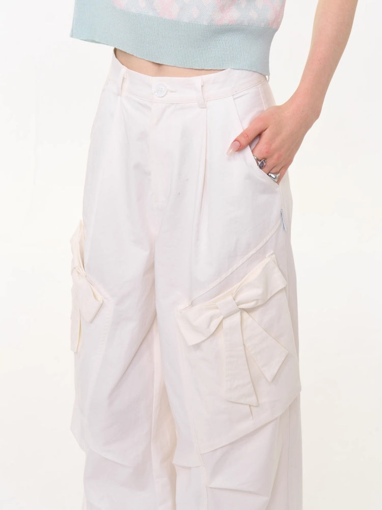 Big Bow Straight Wide Leg Drawstring Casual Pants【s0000013028】