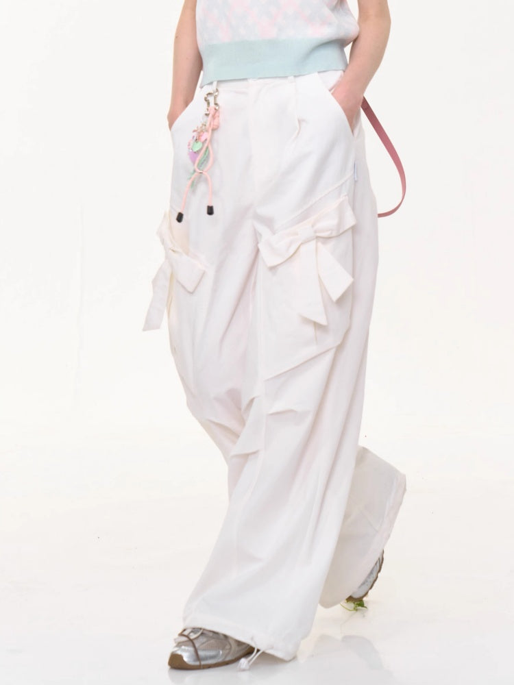 Big Bow Straight Wide Leg Drawstring Casual Pants【s0000013028】