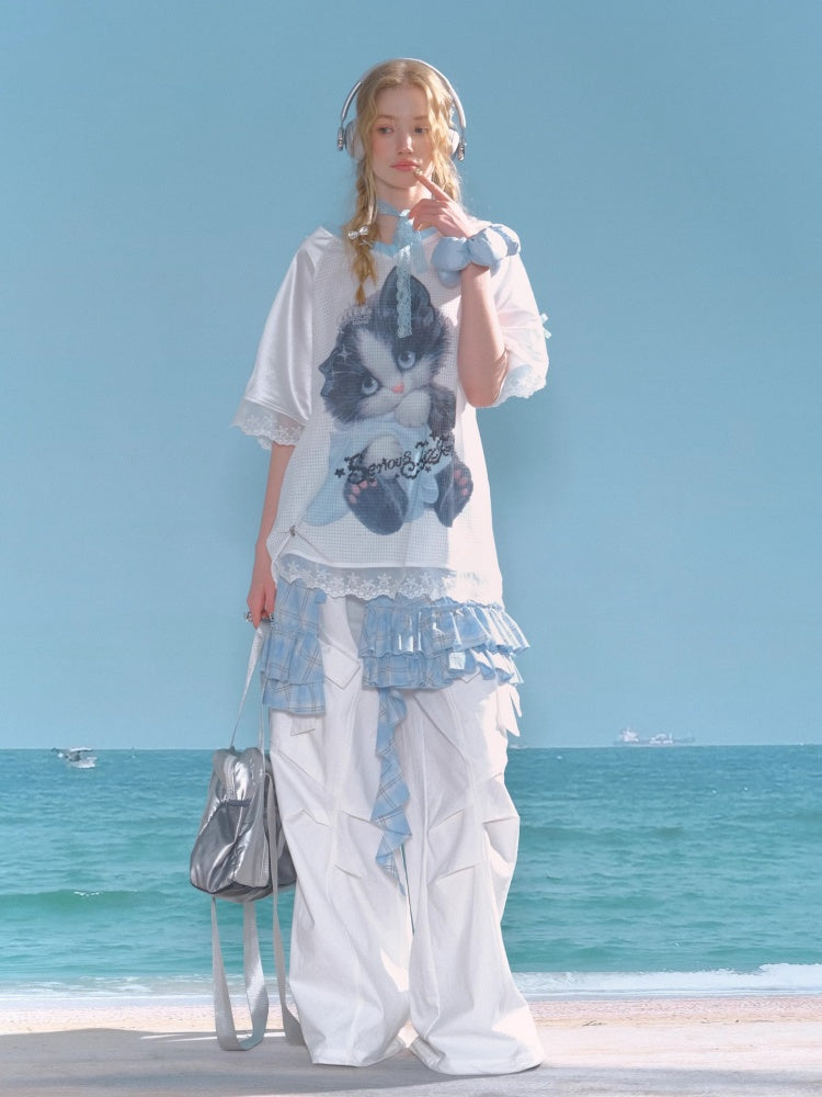 Big Bow Straight Wide Leg Drawstring Casual Pants【s0000013028】