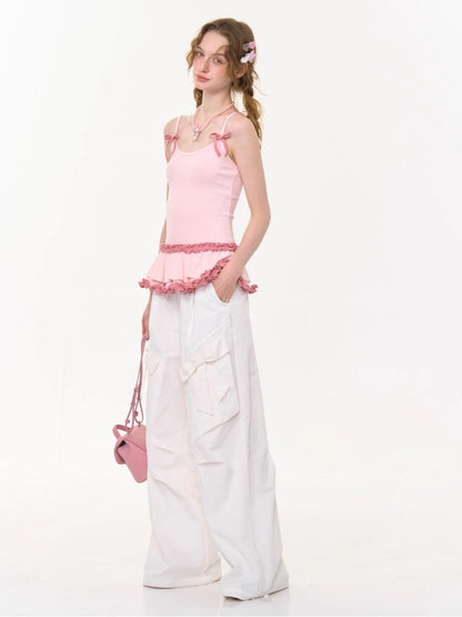 Big Bow Straight Wide Leg Drawstring Casual Pants【s0000013028】