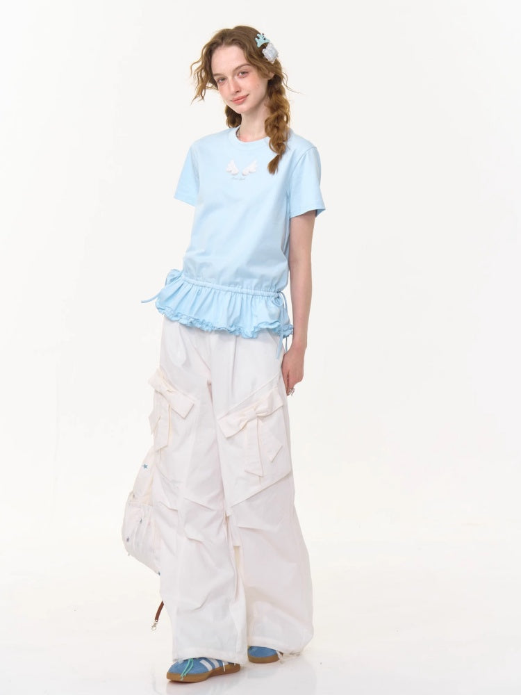 Big Bow Straight Wide Leg Drawstring Casual Pants【s0000013028】
