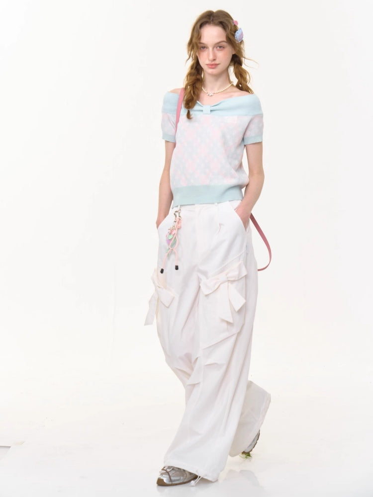 Big Bow Straight Wide Leg Drawstring Casual Pants【s0000013028】