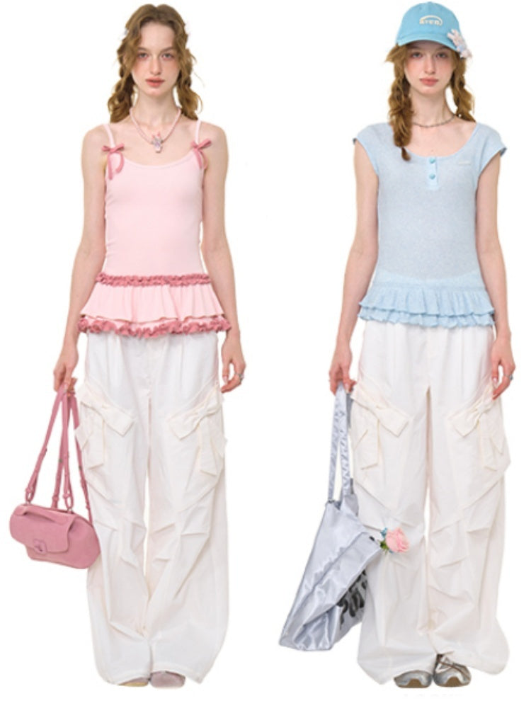 Big Bow Straight Wide Leg Drawstring Casual Pants【s0000013028】