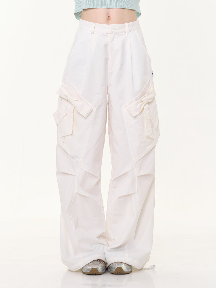 Big Bow Straight Wide Leg Drawstring Casual Pants【s0000013028】