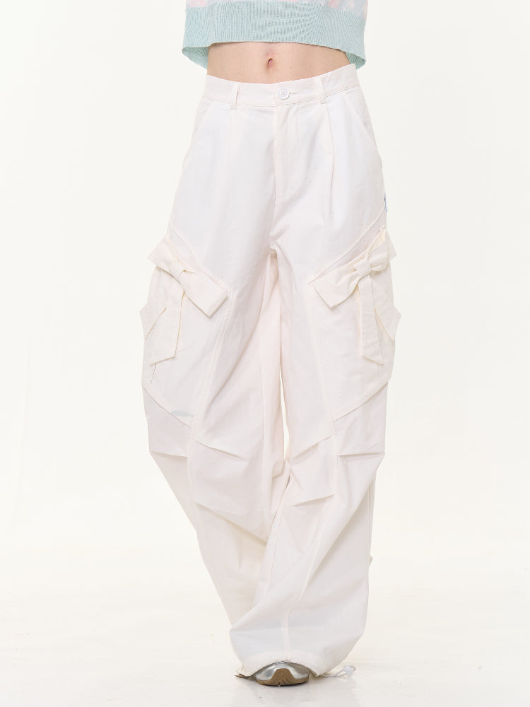 Big Bow Straight Wide Leg Drawstring Casual Pants【s0000013028】