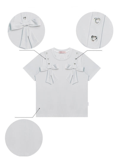 Big Bow Heart Grommet Round Neck Short Sleeve T-Shirt【s0000013031】