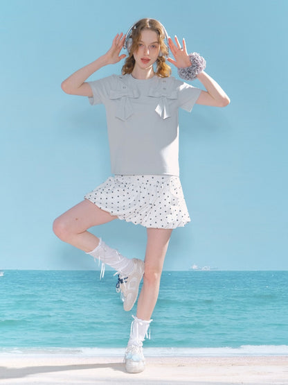 Big Bow Heart Grommet Round Neck Short Sleeve T-Shirt【s0000013031】