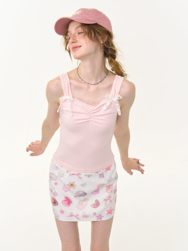 Shirring Neck Lace Ribbon Camisole【s0000013032】