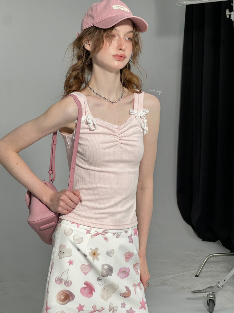 Shirring Neck Lace Ribbon Camisole【s0000013032】