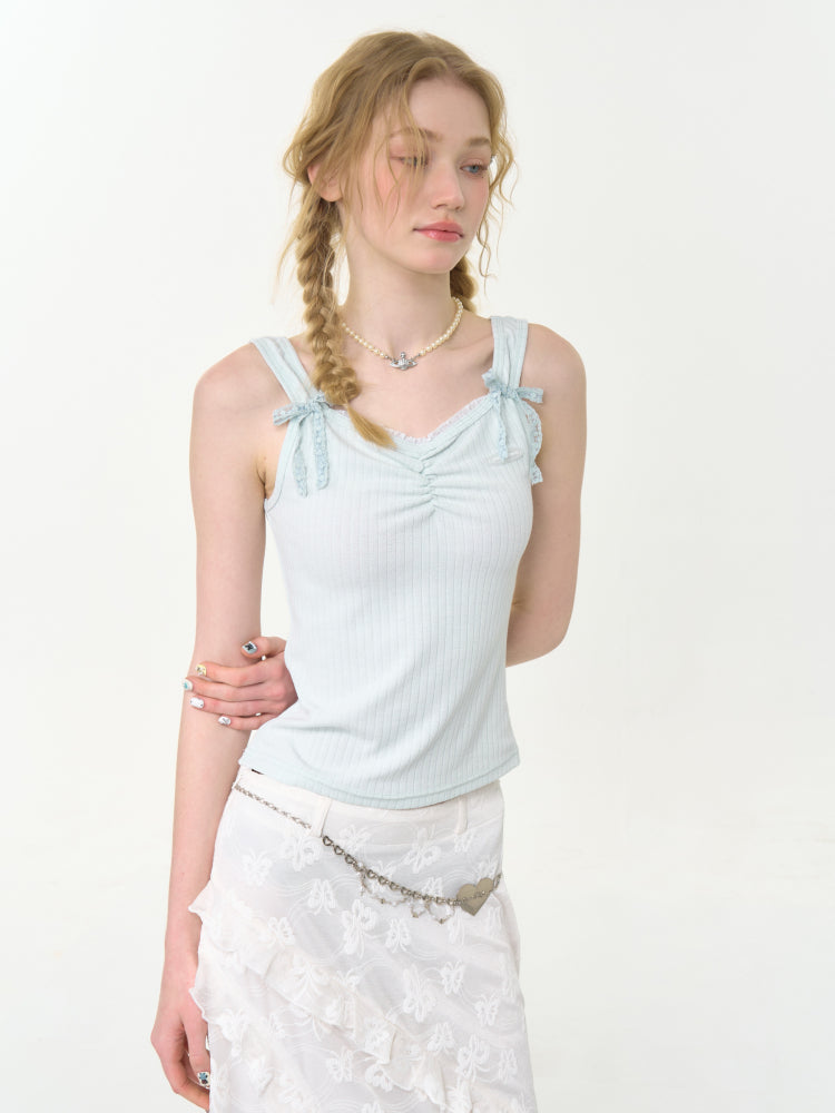 Shirring Neck Lace Ribbon Camisole【s0000013032】