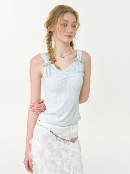 Shirring Neck Lace Ribbon Camisole【s0000013032】
