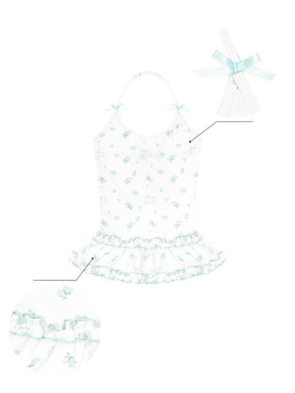 Rabbit Floral Ruffle Hem Halter Neck Camisole【s0000013035】