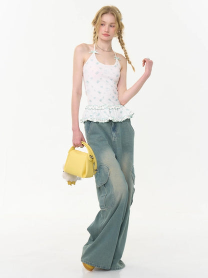 Rabbit Floral Ruffle Hem Halter Neck Camisole【s0000013035】