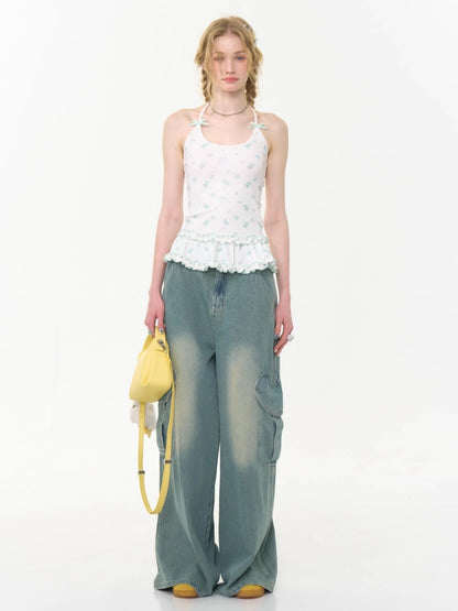 Rabbit Floral Ruffle Hem Halter Neck Camisole【s0000013035】