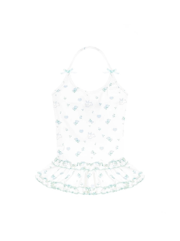 Rabbit Floral Ruffle Hem Halter Neck Camisole【s0000013035】