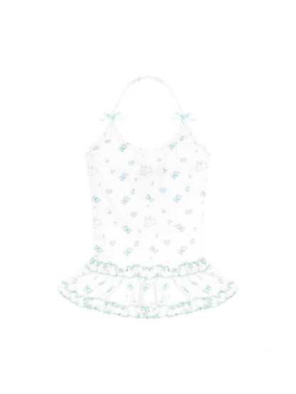 Rabbit Floral Ruffle Hem Halter Neck Camisole【s0000013035】