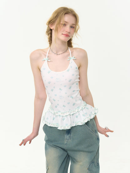 Rabbit Floral Ruffle Hem Halter Neck Camisole【s0000013035】