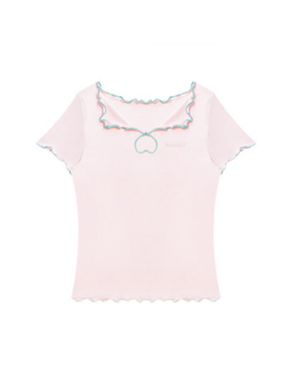 Scalloped Cut Out Heart Short Sleeve T-Shirt【s0000013036】