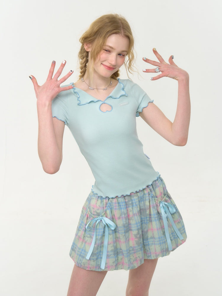 Scalloped Cut Out Heart Short Sleeve T-Shirt【s0000013036】